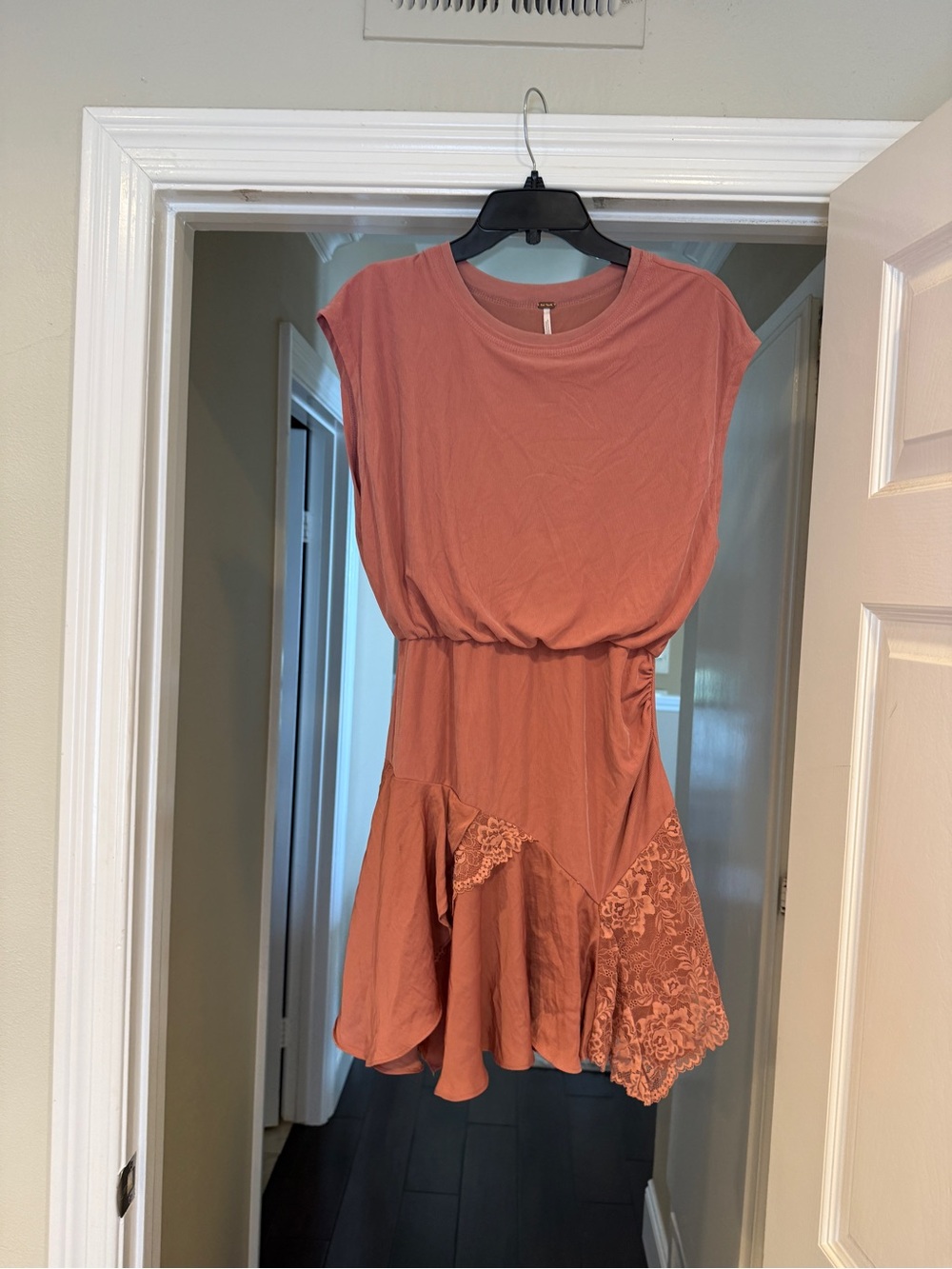 Free People Terracotta Lace-Trim Mini Dress